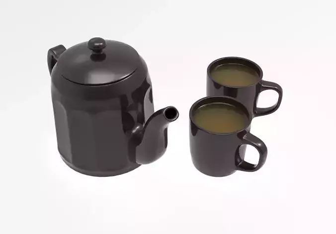 Tea set teapot and cups 3D model