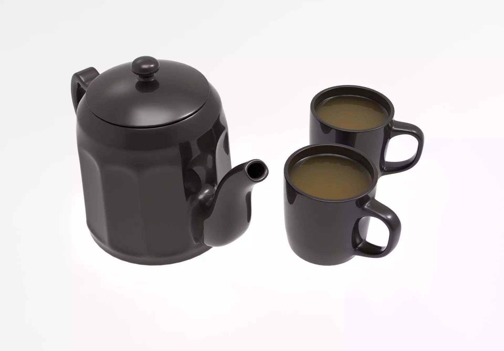 Tea set teapot and cups 3D model