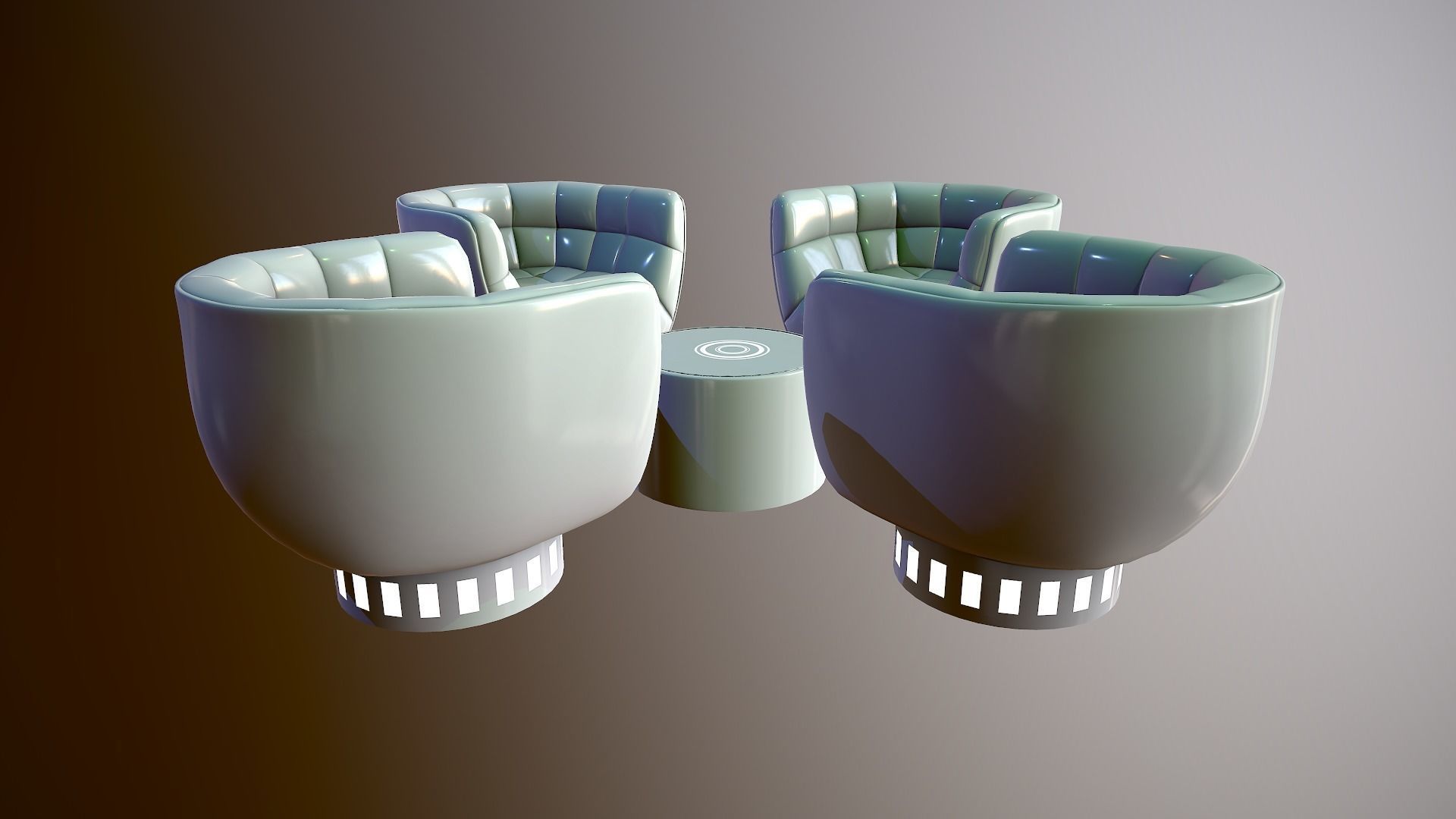 Futuristic Lounge table and chair set Low-poly 3D model_4
