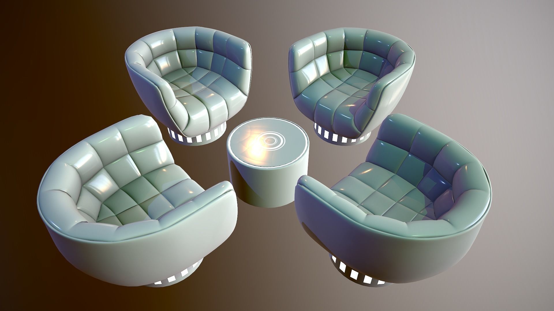 Futuristic Lounge table and chair set Low-poly 3D model_3