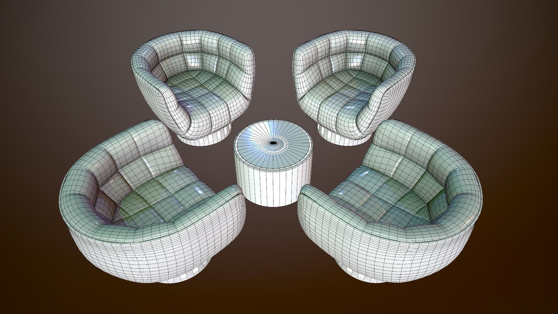 Futuristic Lounge table and chair set Low-poly 3D model_6