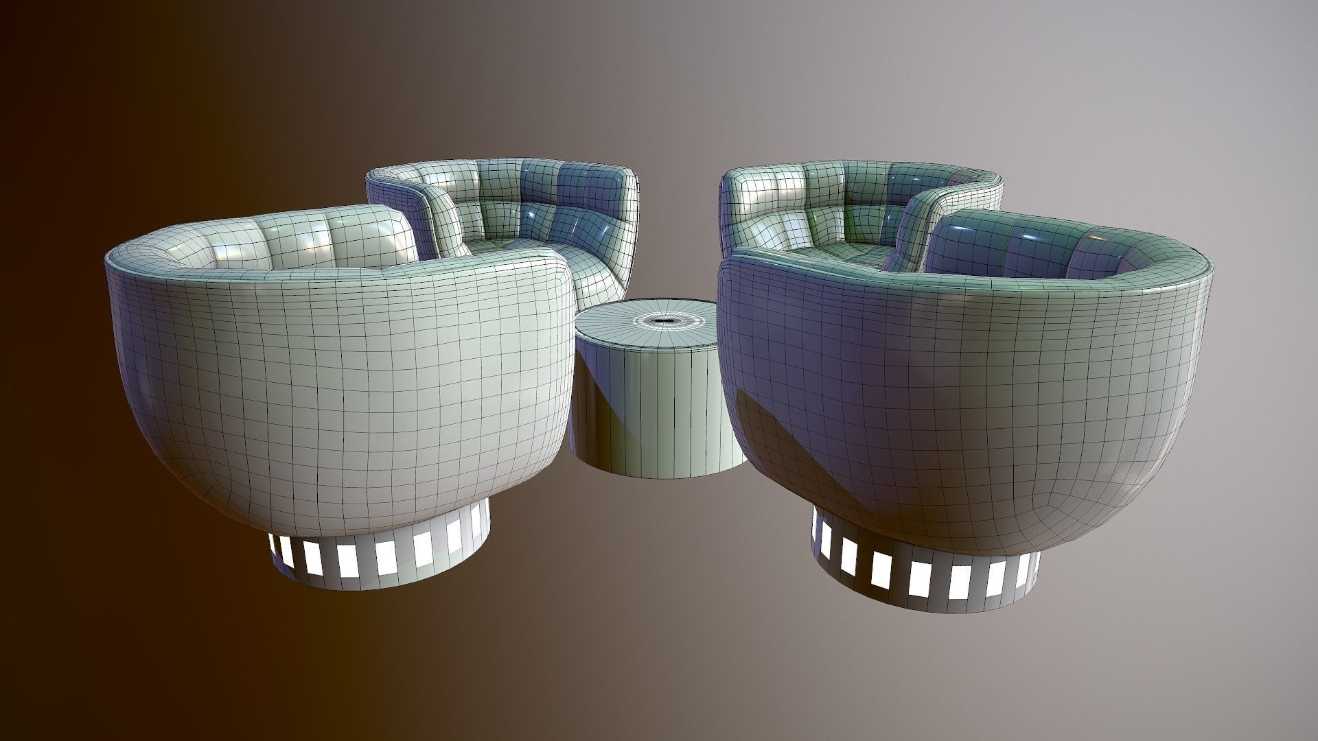 Futuristic Lounge table and chair set Low-poly 3D model_7
