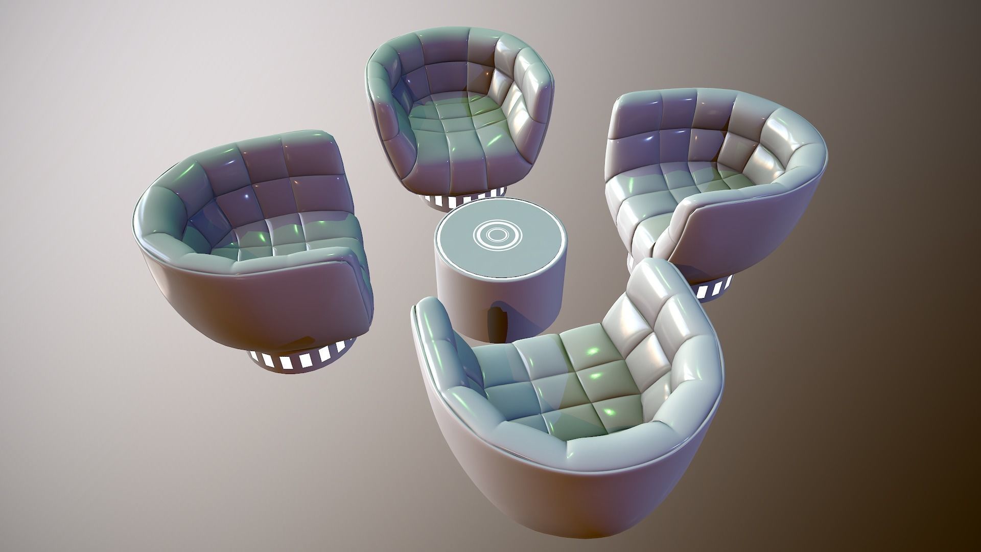 Futuristic Lounge table and chair set Low-poly 3D model_1