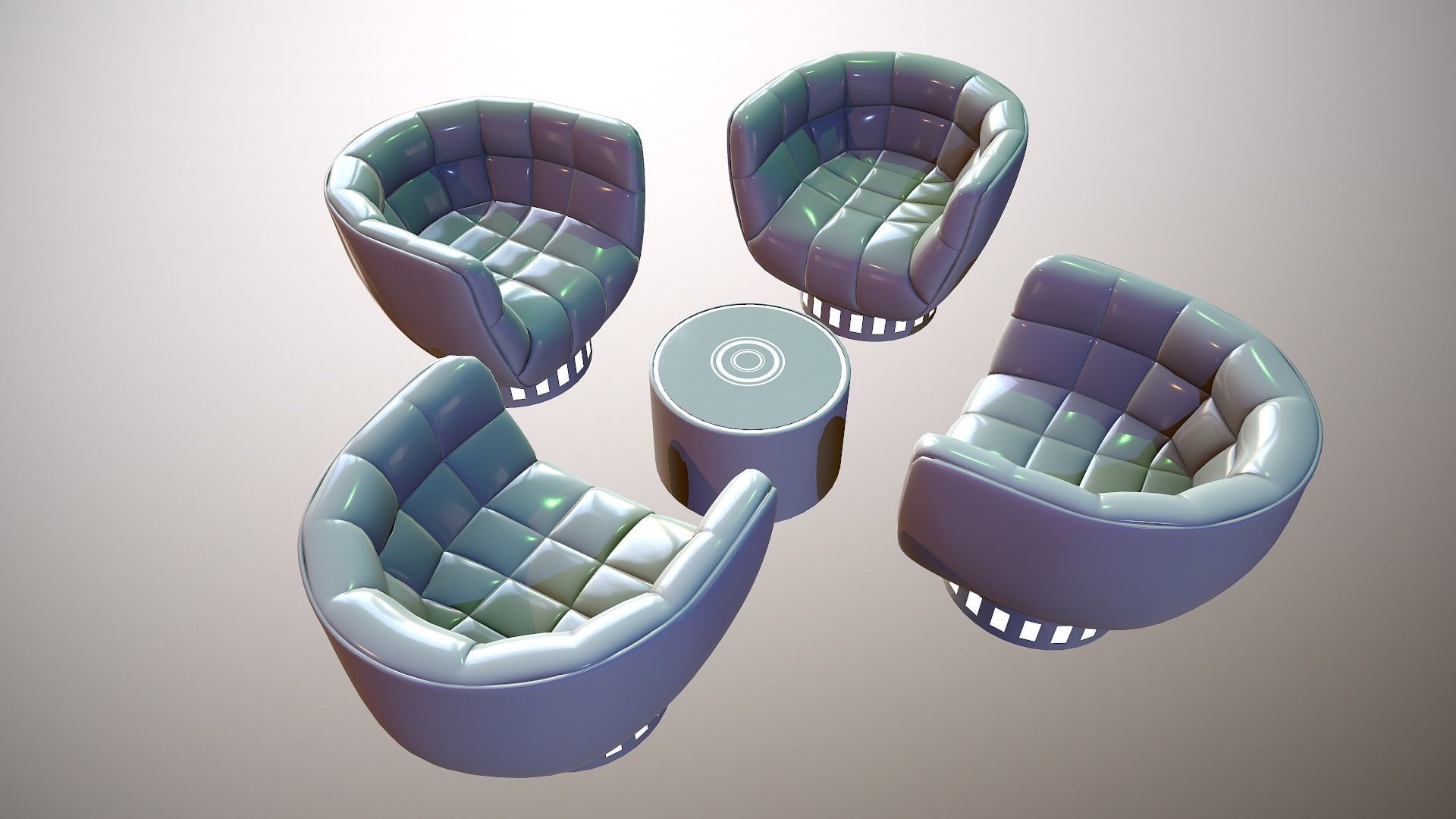 Futuristic Lounge table and chair set Low-poly 3D model_2