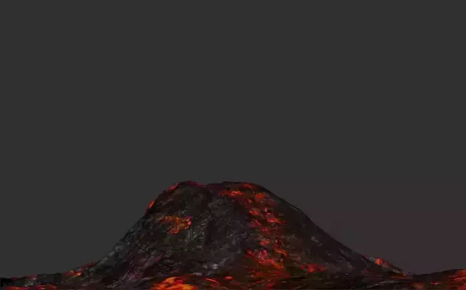 Volcano 3d lowpoly model with flames
