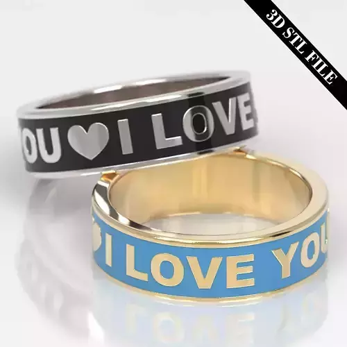 Wedding I LOVE U ring - STL file - 5 ring sizes - Ready to print