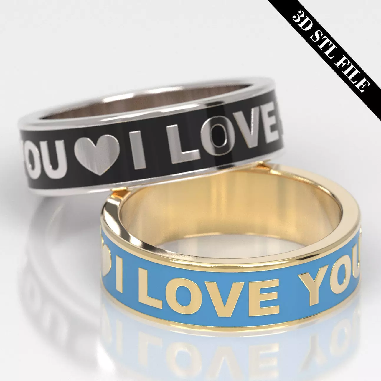 Wedding I LOVE U ring - STL file - 5 ring sizes - Ready to print 3D print model_0