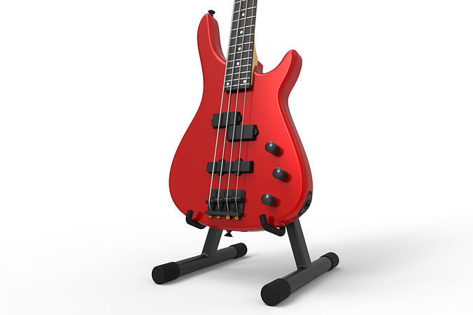 Red Bass Guitar on stand 3D model