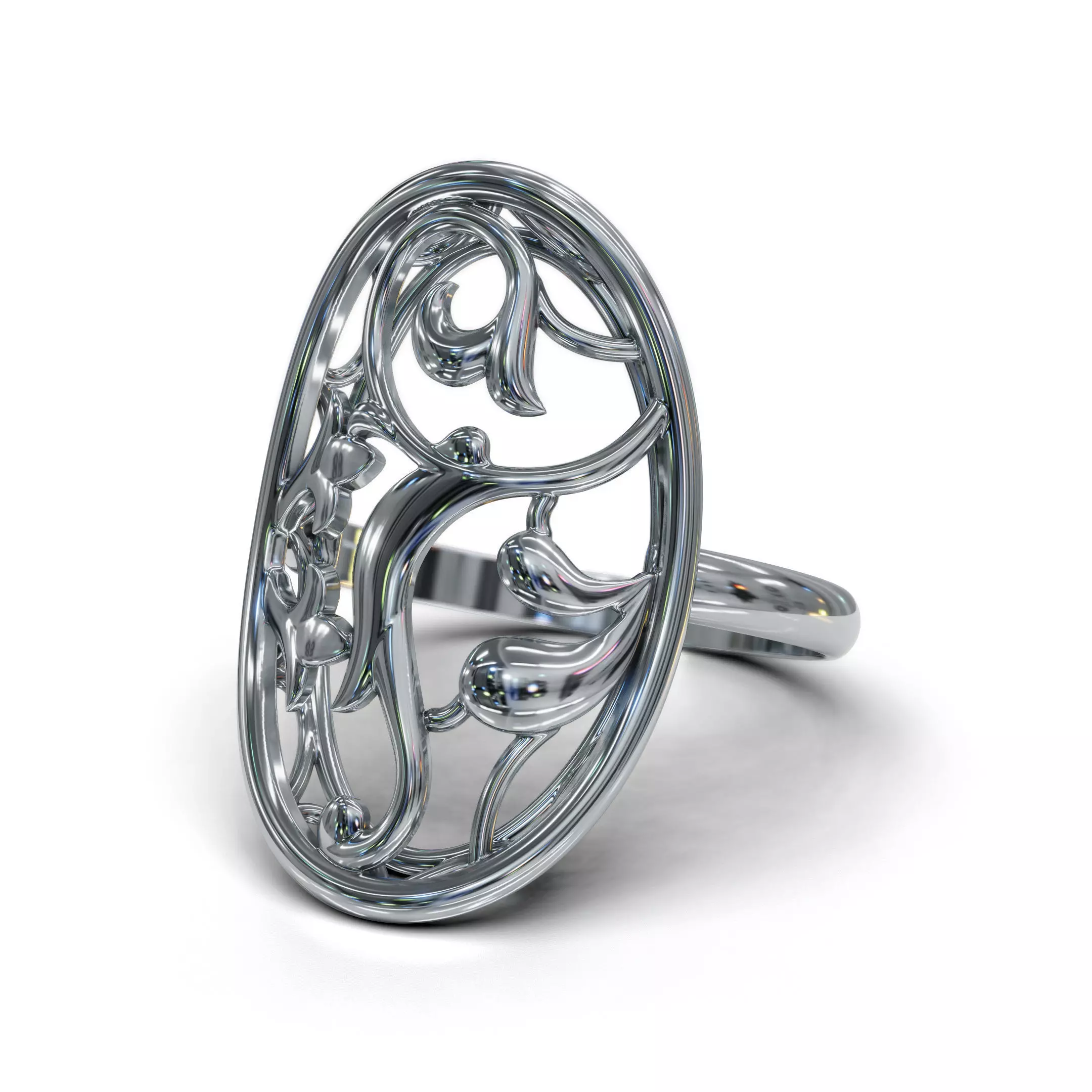 3D STL file - Flower ring in 5 ring sizes - 3D print and casting 3D print model_3