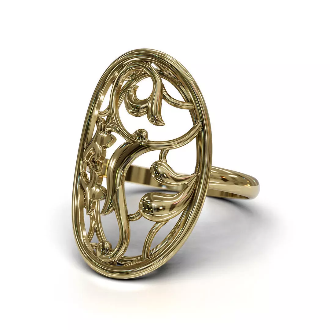 3D STL file - Flower ring in 5 ring sizes - 3D print and casting 3D print model_2