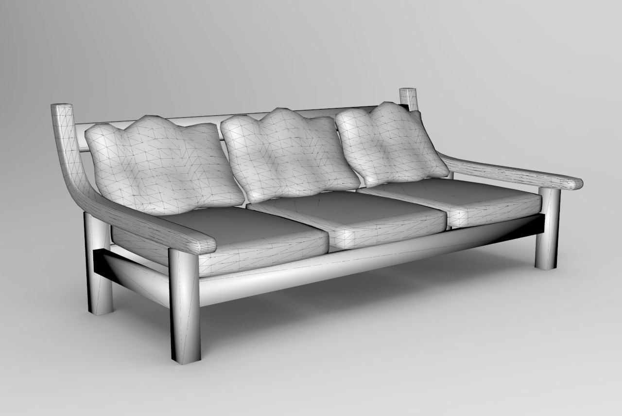 Sofa 3D Model wooden with cushions 3D model_3