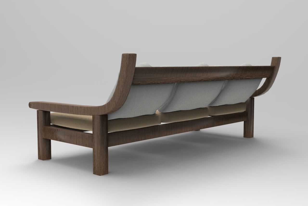 Sofa 3D Model wooden with cushions 3D model_6