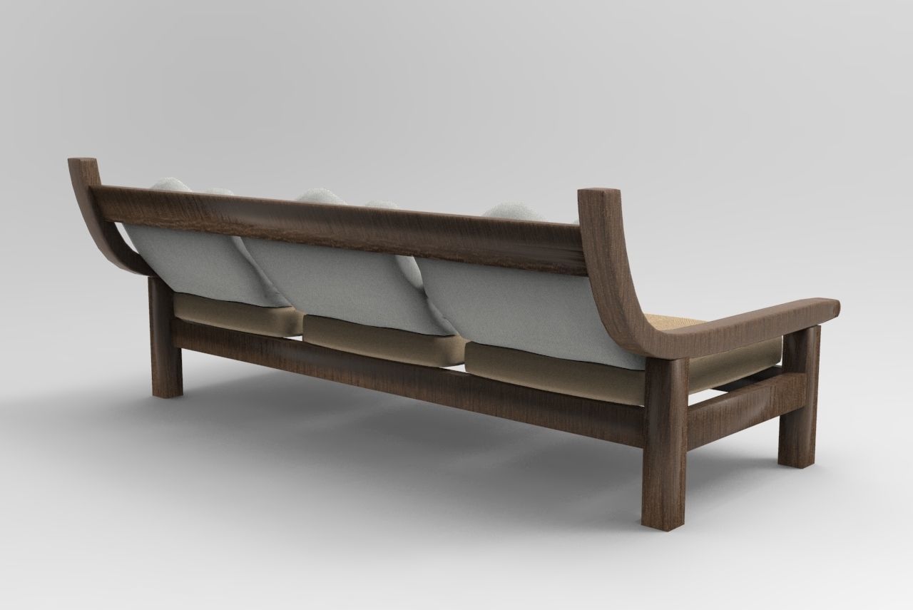 Sofa 3D Model wooden with cushions 3D model_4