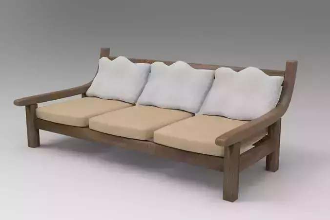Sofa 3D Model wooden with cushions