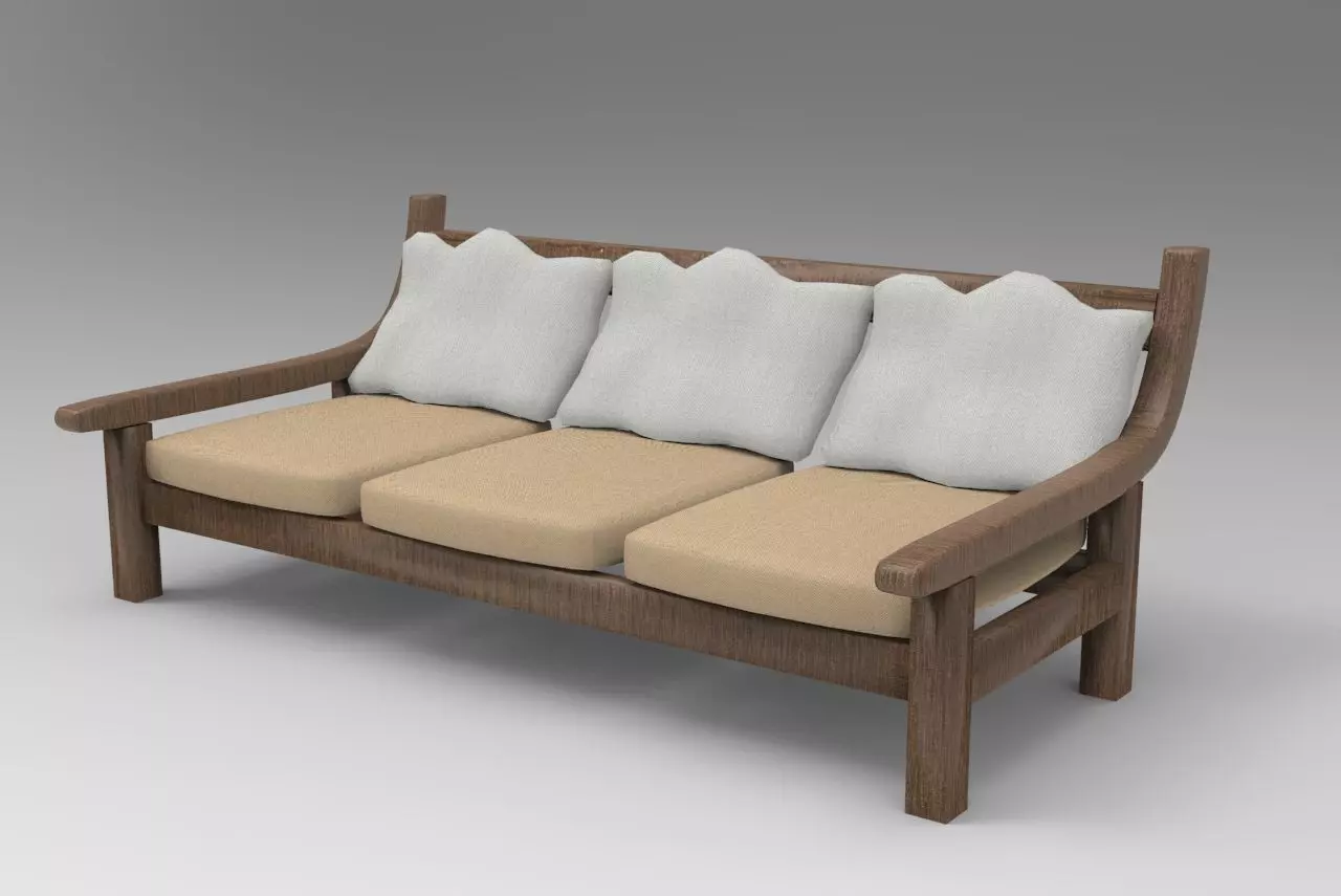 Sofa 3D Model wooden with cushions 3D model_0