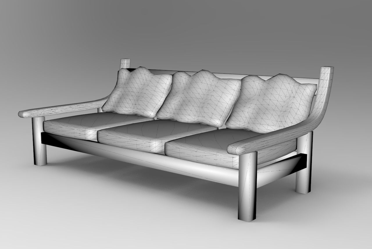 Sofa 3D Model wooden with cushions 3D model_1
