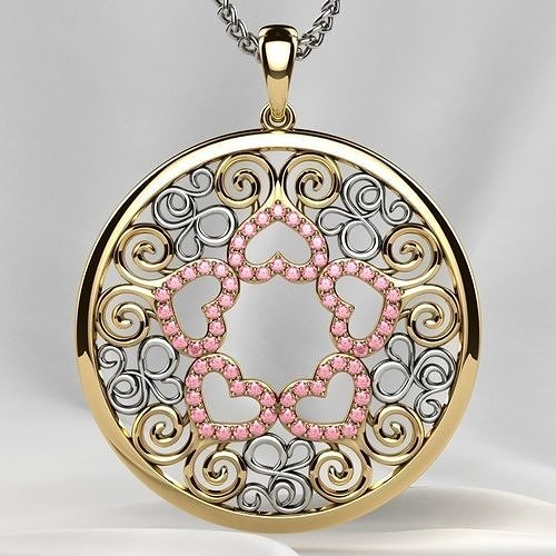 Rhodium Plating Hearts Gold Pendant 3D print model