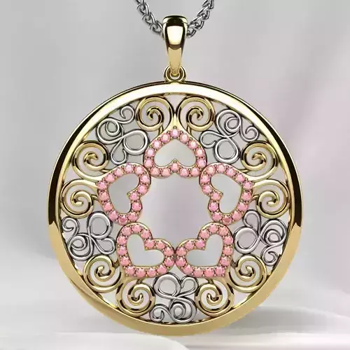 Rhodium Plating Hearts Gold Pendant 3D print model