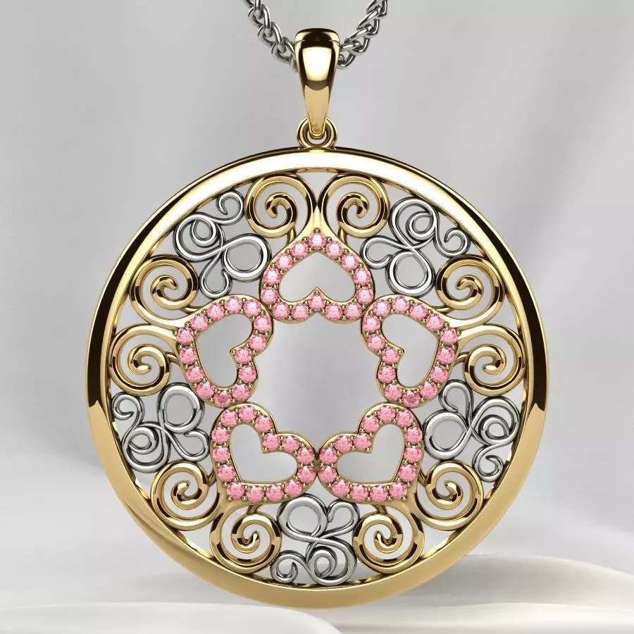 Rhodium Plating Hearts Gold Pendant 3D print model