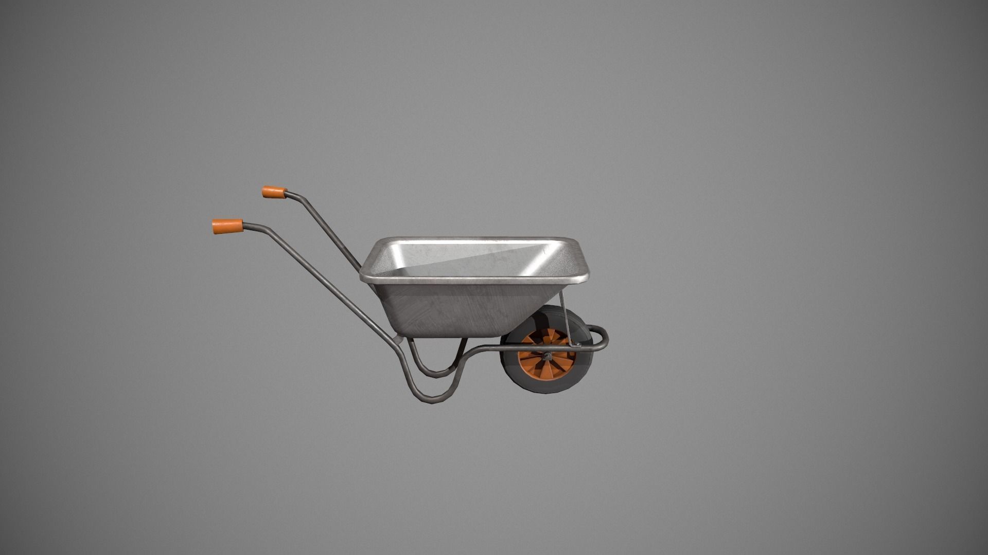 Metal - Orange Wheelbarrow Low-poly 3D model_4