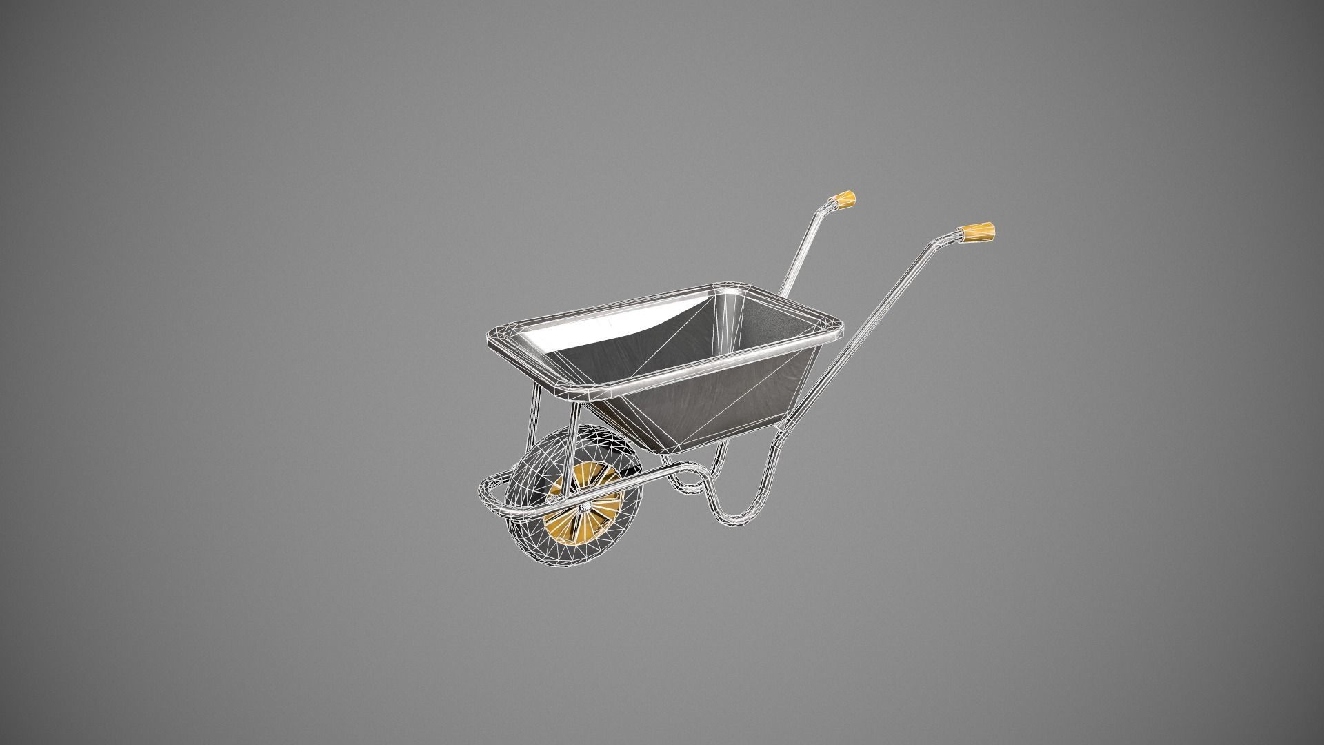 Metal - Yellow Wheelbarrow Low-poly 3D model_10