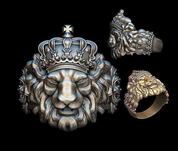 Crowned Lion ring 3D print model
