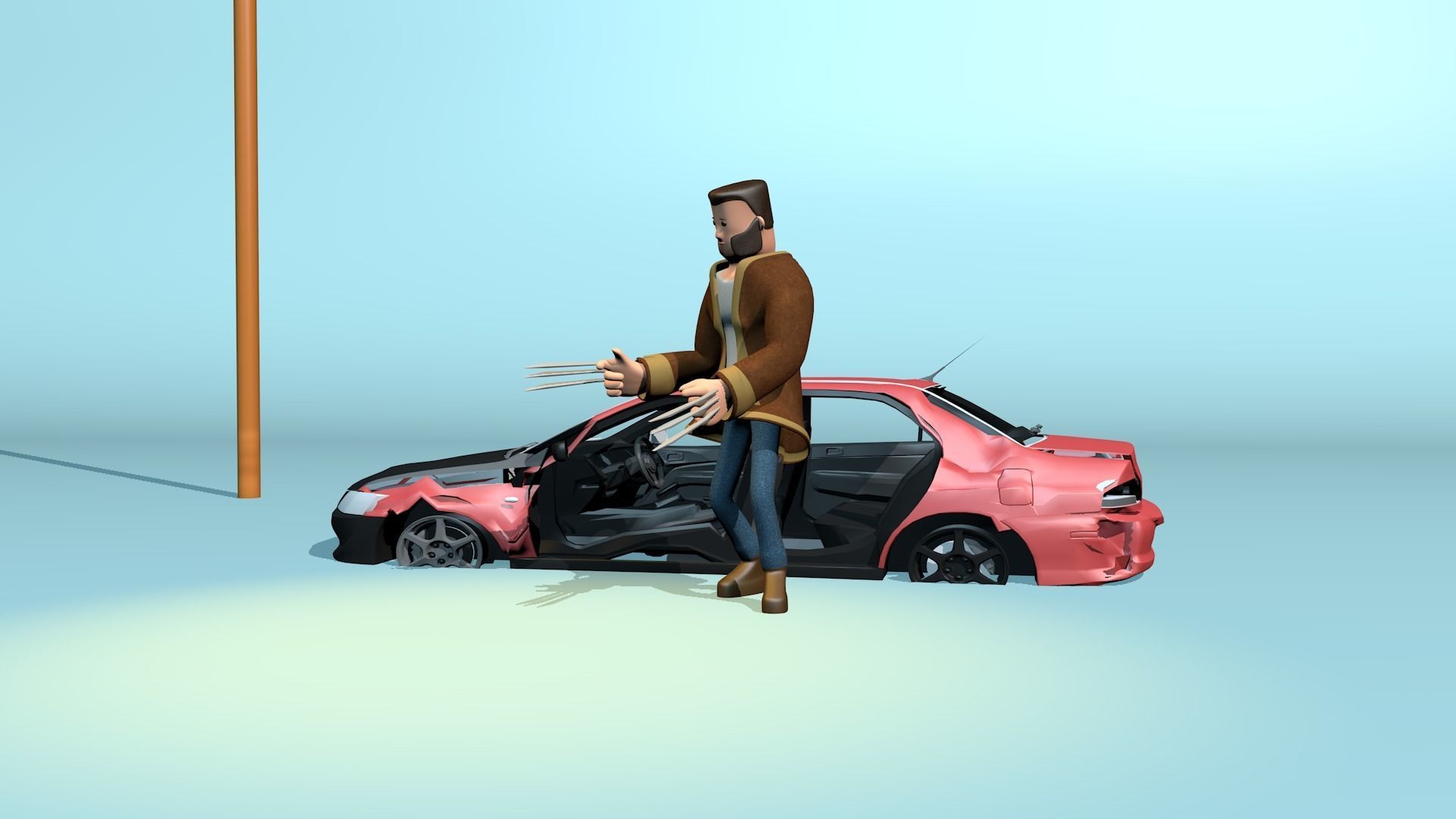 Rigged stylized wolverine character with textures 3D model_29