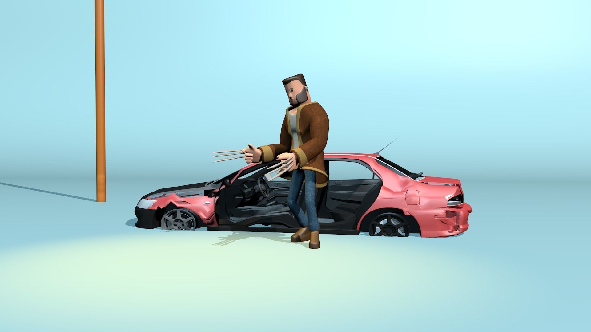 Rigged stylized wolverine character with textures 3D model_42