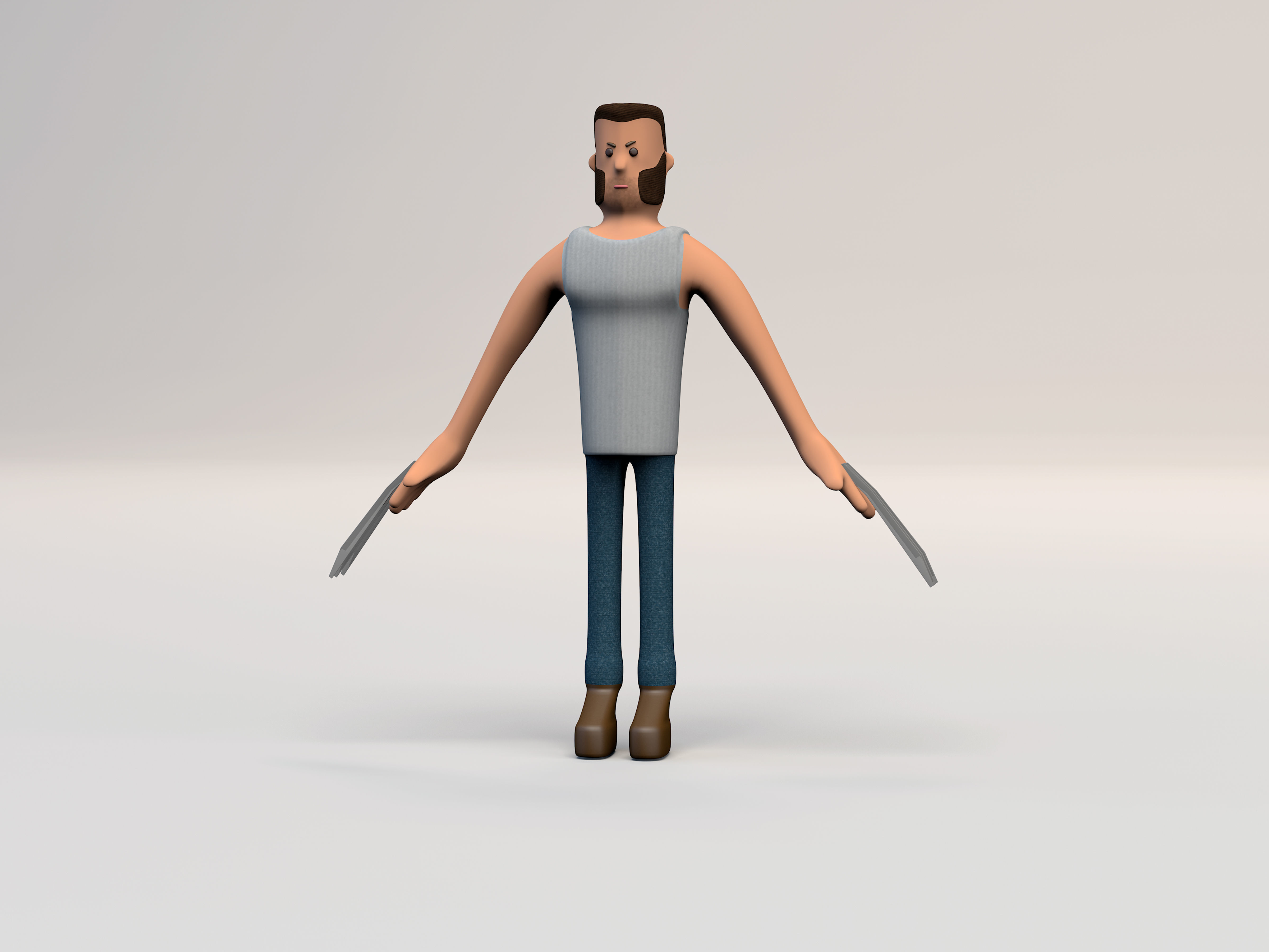 Rigged stylized wolverine character with textures 3D model_3