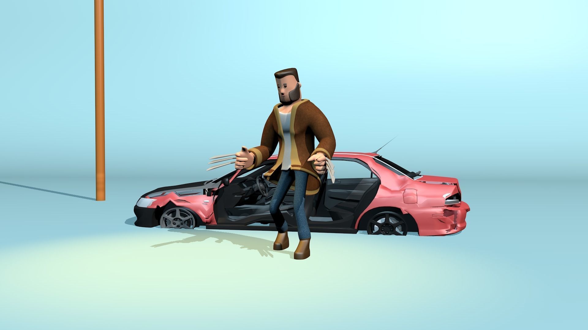 Rigged stylized wolverine character with textures 3D model_32