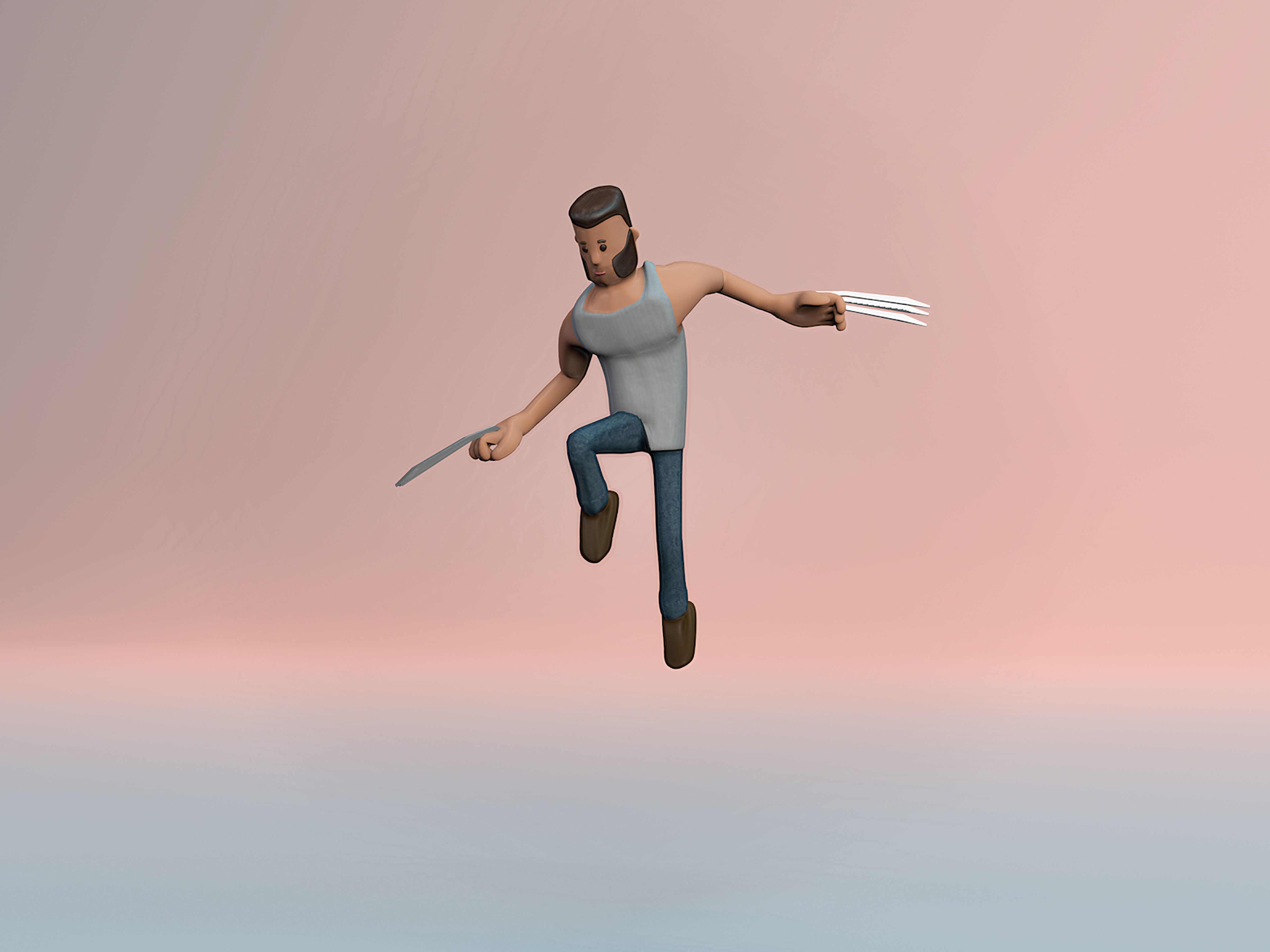 Rigged stylized wolverine character with textures 3D model_2