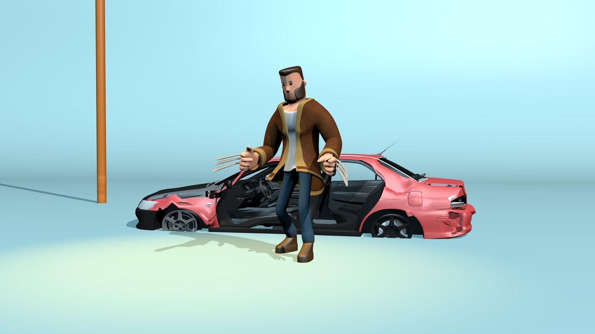 Rigged stylized wolverine character with textures 3D model_17