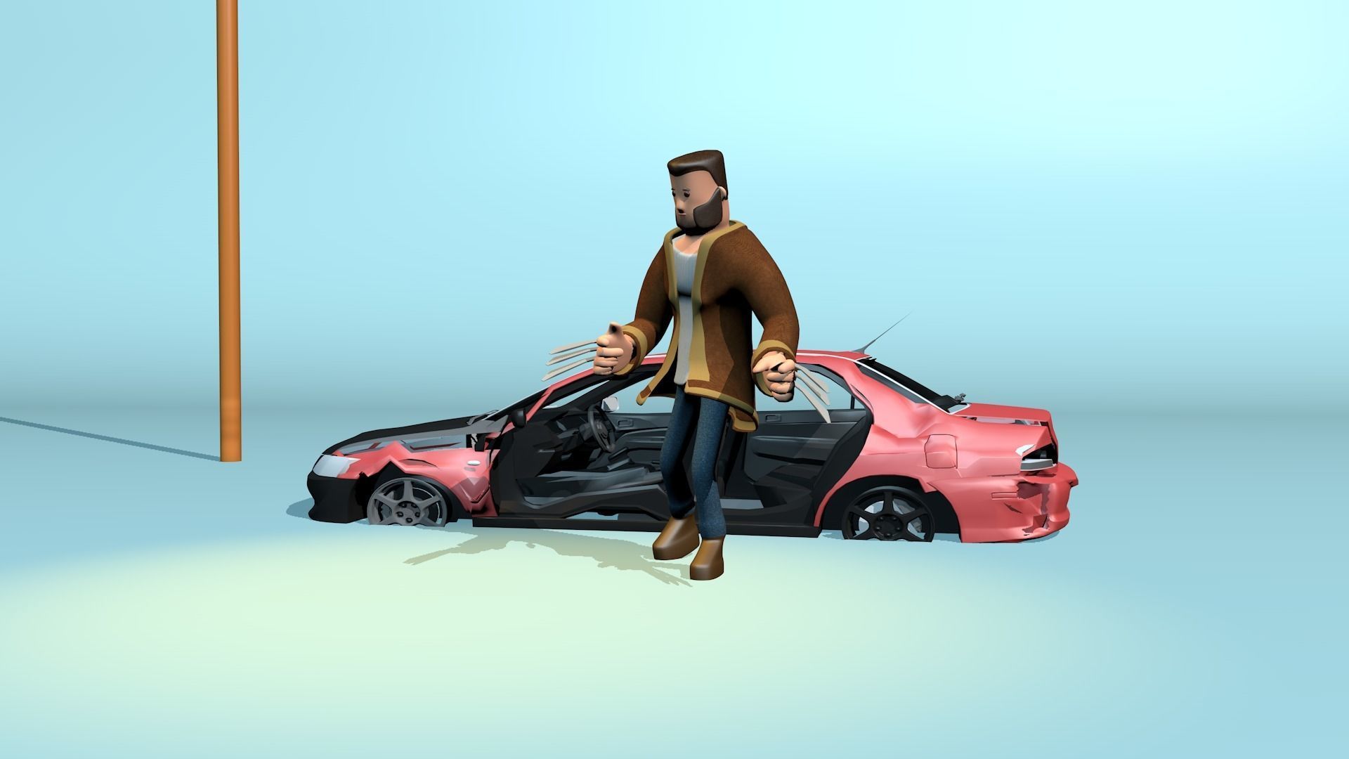 Rigged stylized wolverine character with textures 3D model_33