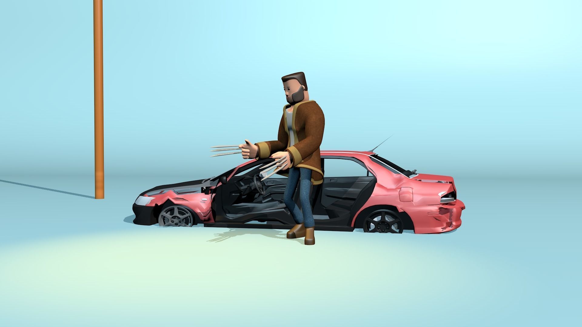 Rigged stylized wolverine character with textures 3D model_38