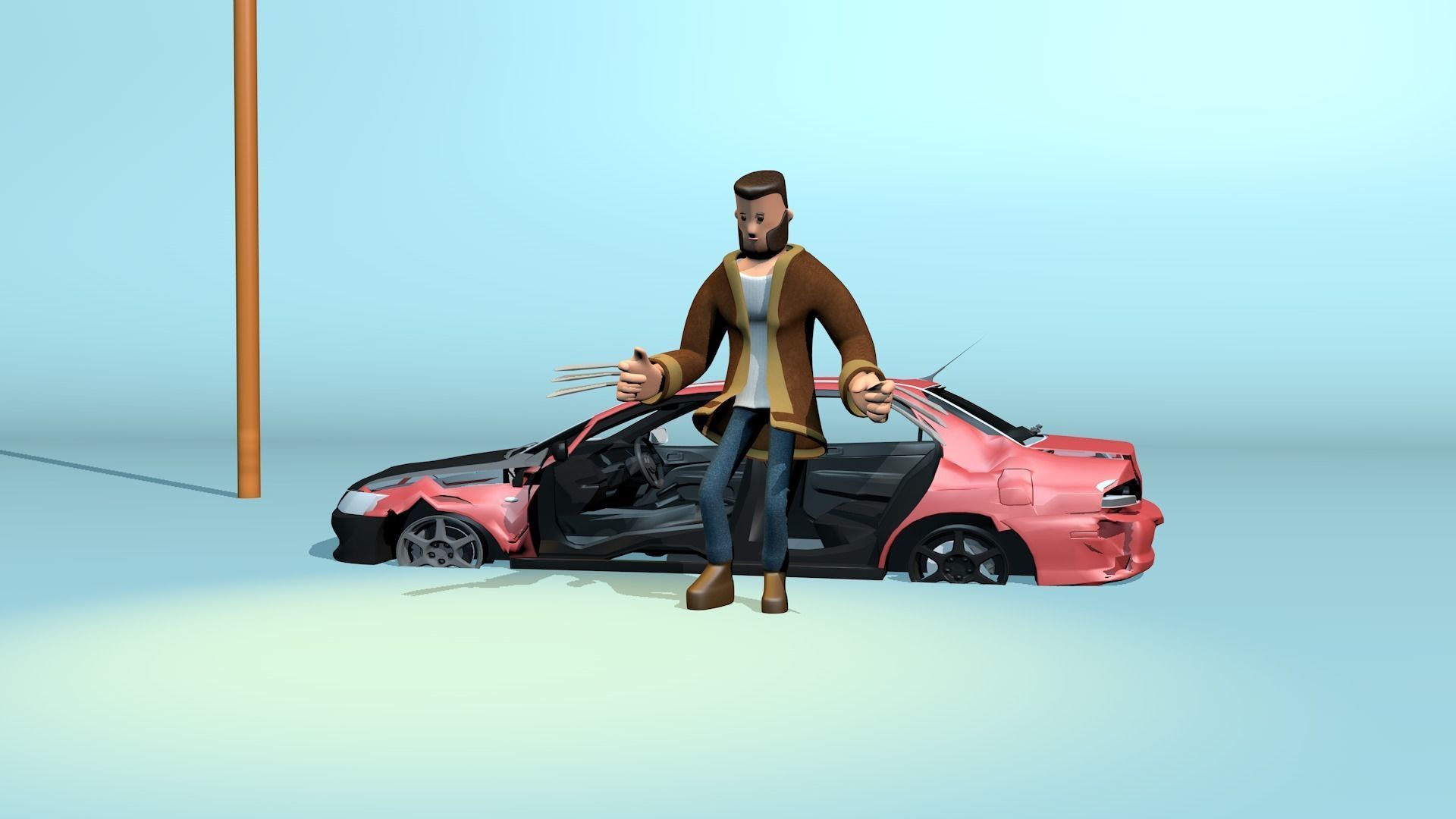 Rigged stylized wolverine character with textures 3D model_39