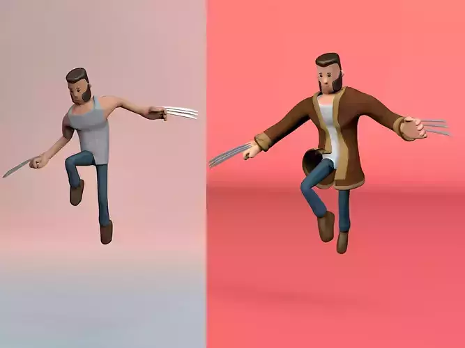 Rigged stylized wolverine character with textures 3D model