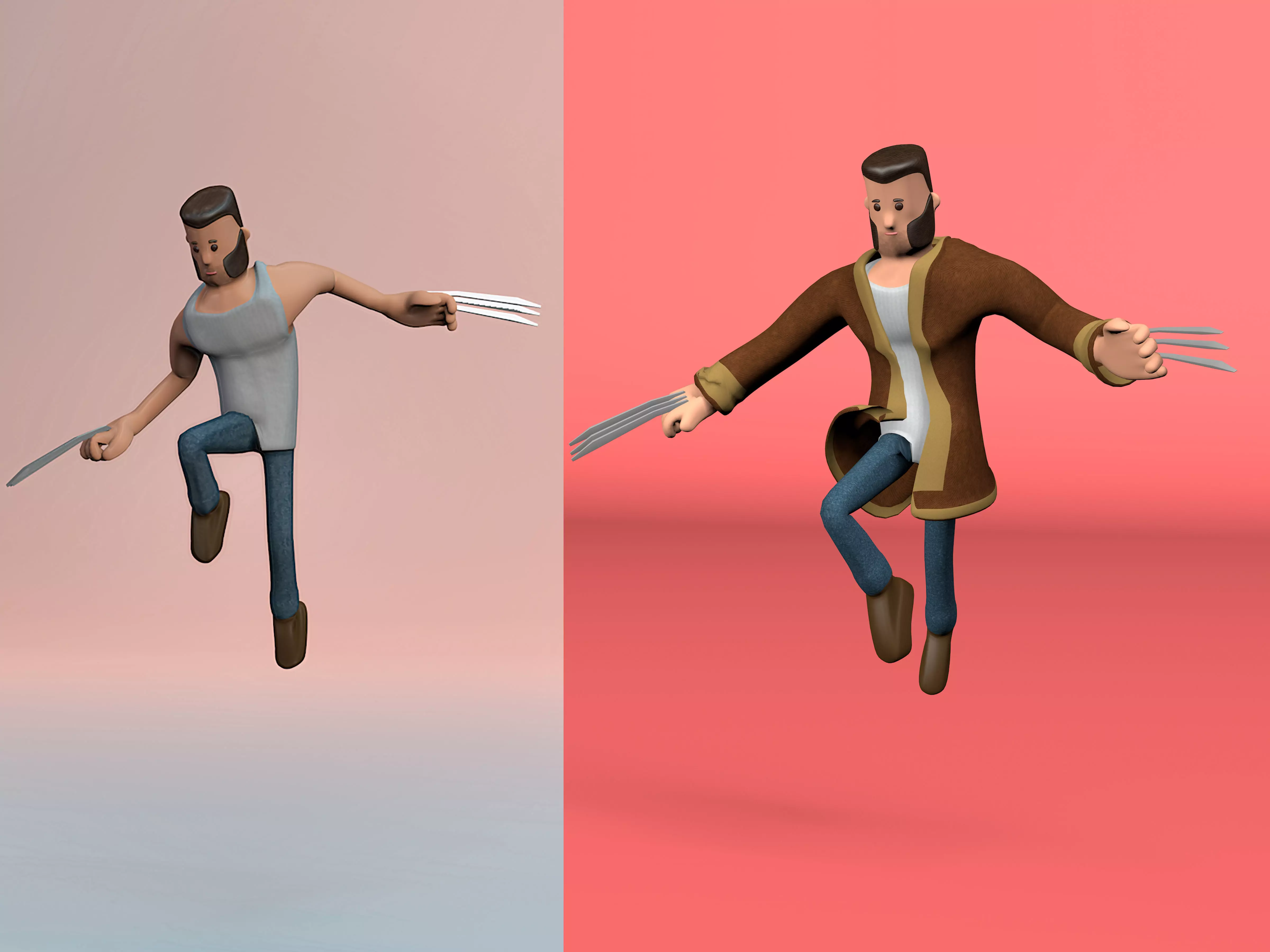 Rigged stylized wolverine character with textures 3D model_0