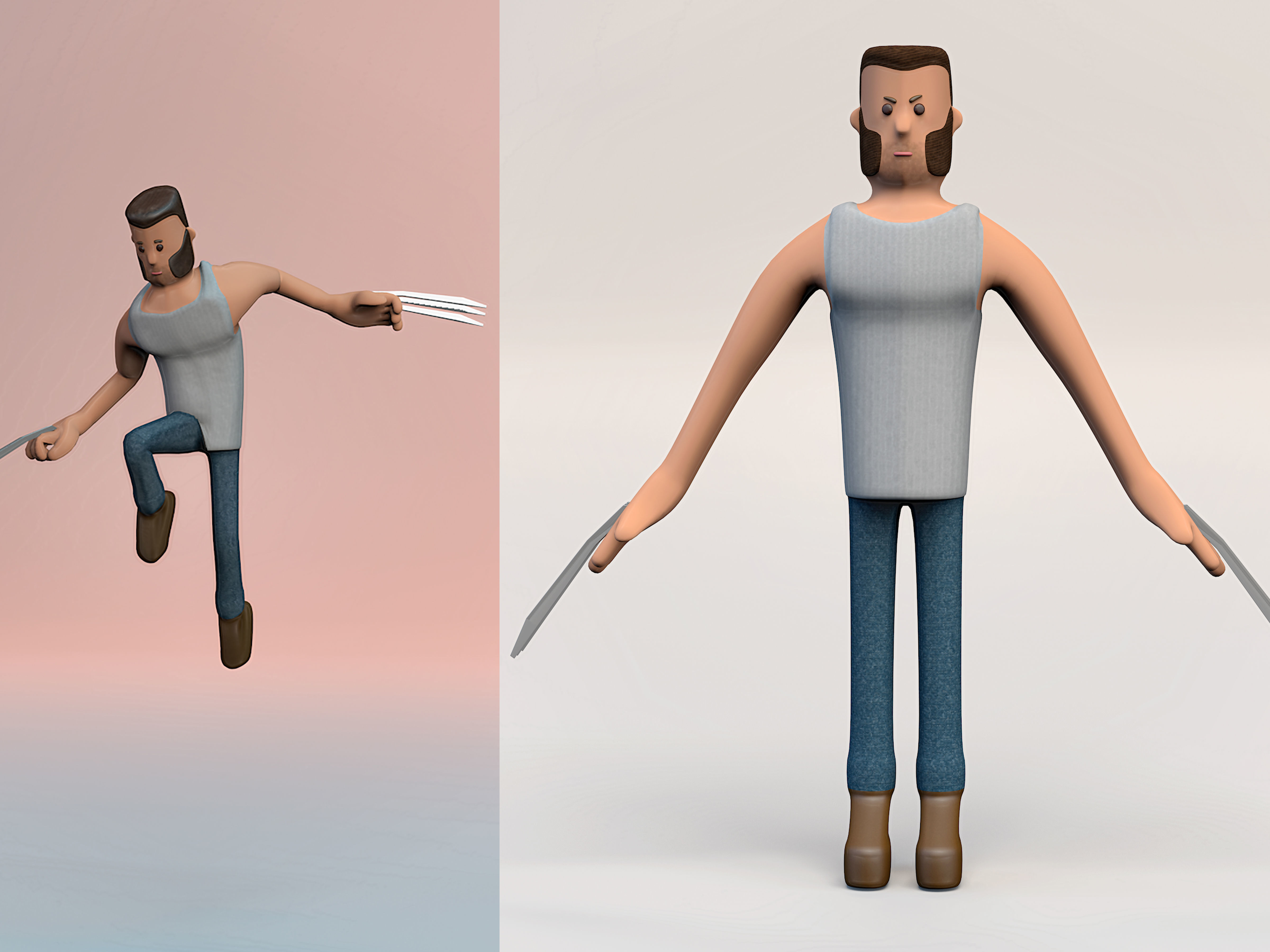 Rigged stylized wolverine character with textures 3D model_4