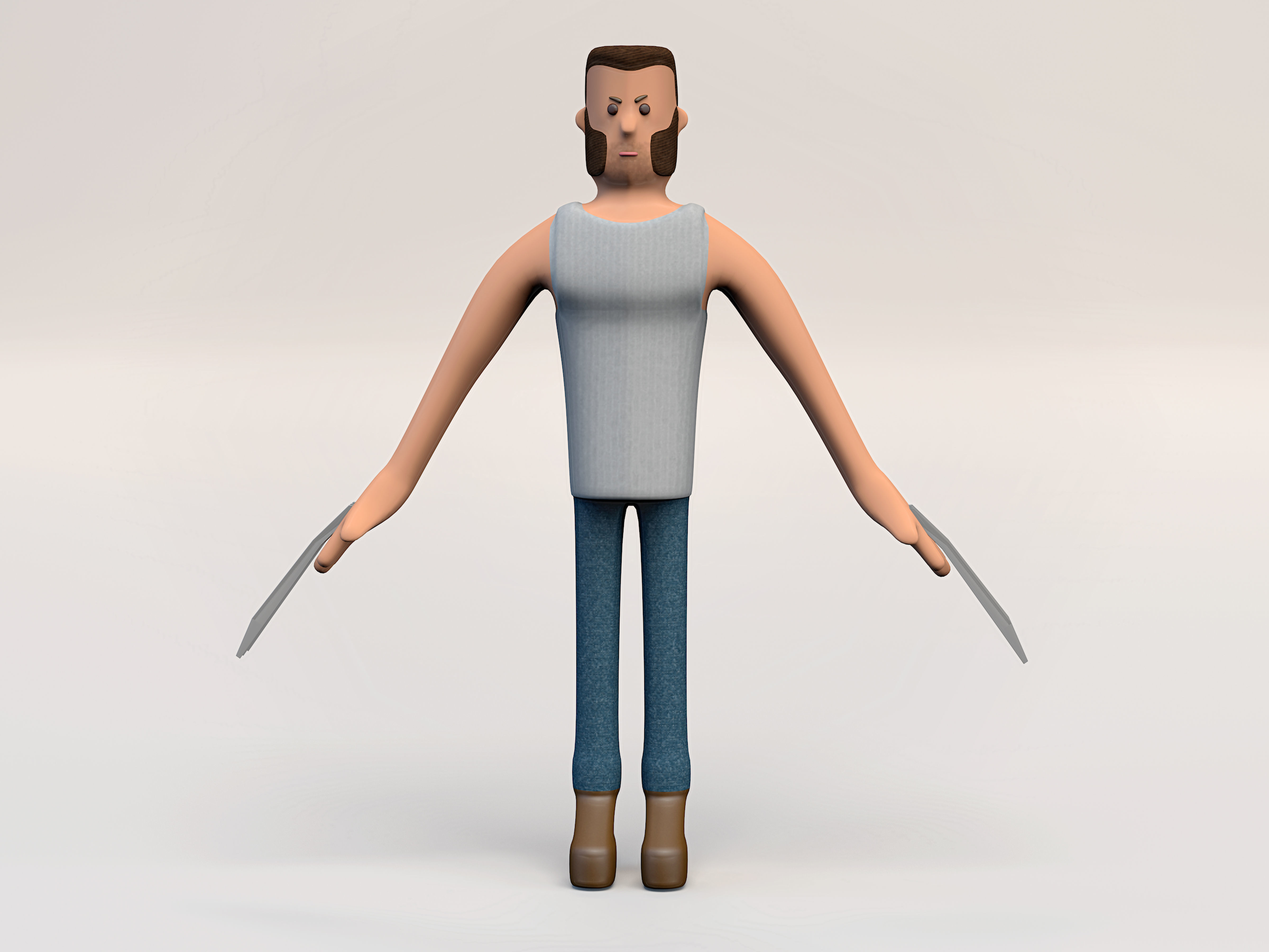 Rigged stylized wolverine character with textures 3D model_5