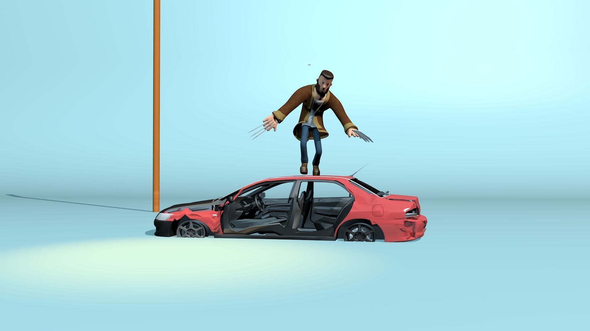 Rigged stylized wolverine character with textures 3D model_15