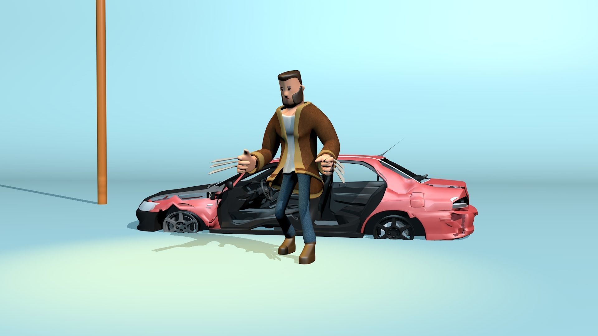Rigged stylized wolverine character with textures 3D model_36