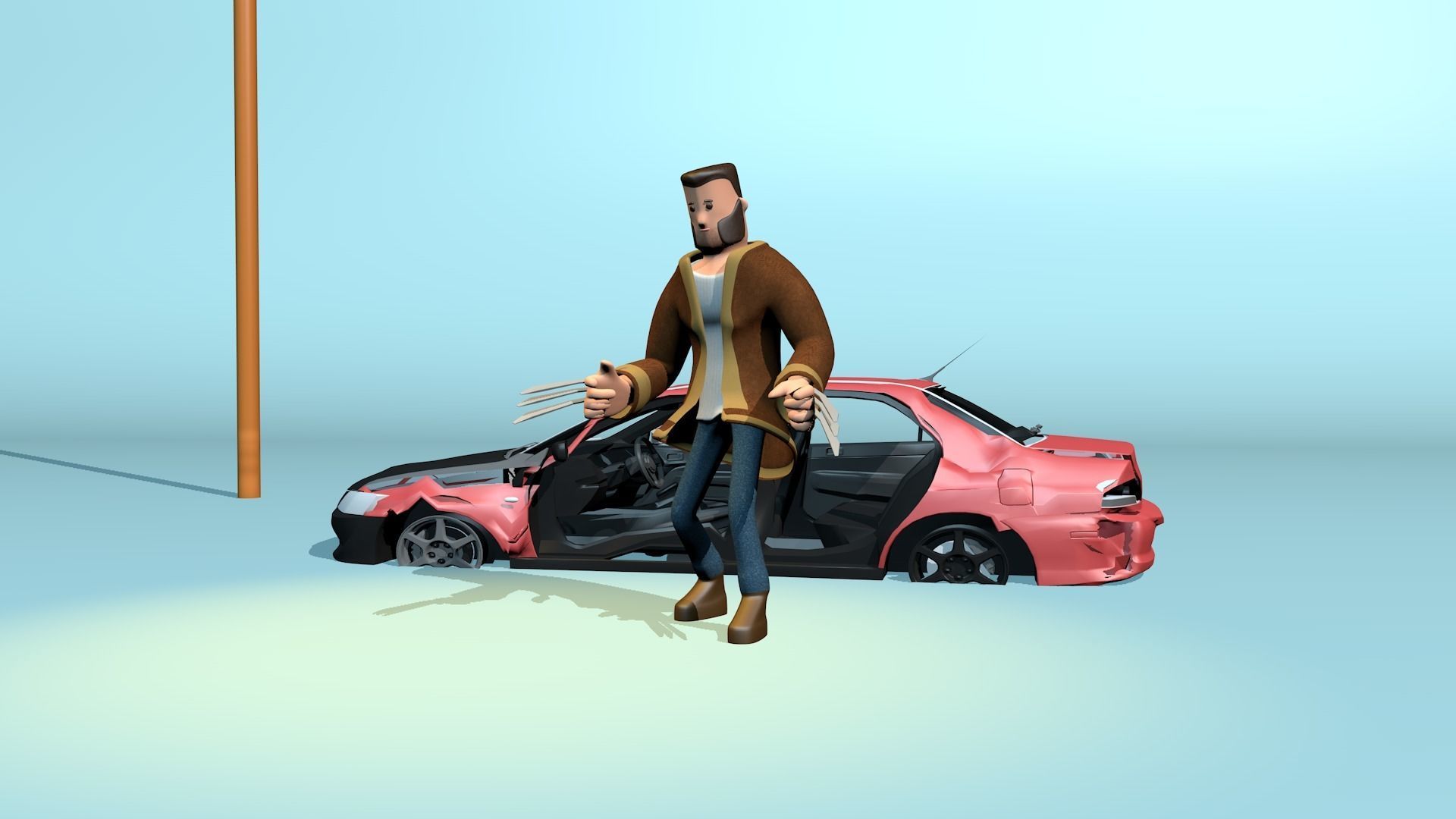 Rigged stylized wolverine character with textures 3D model_18