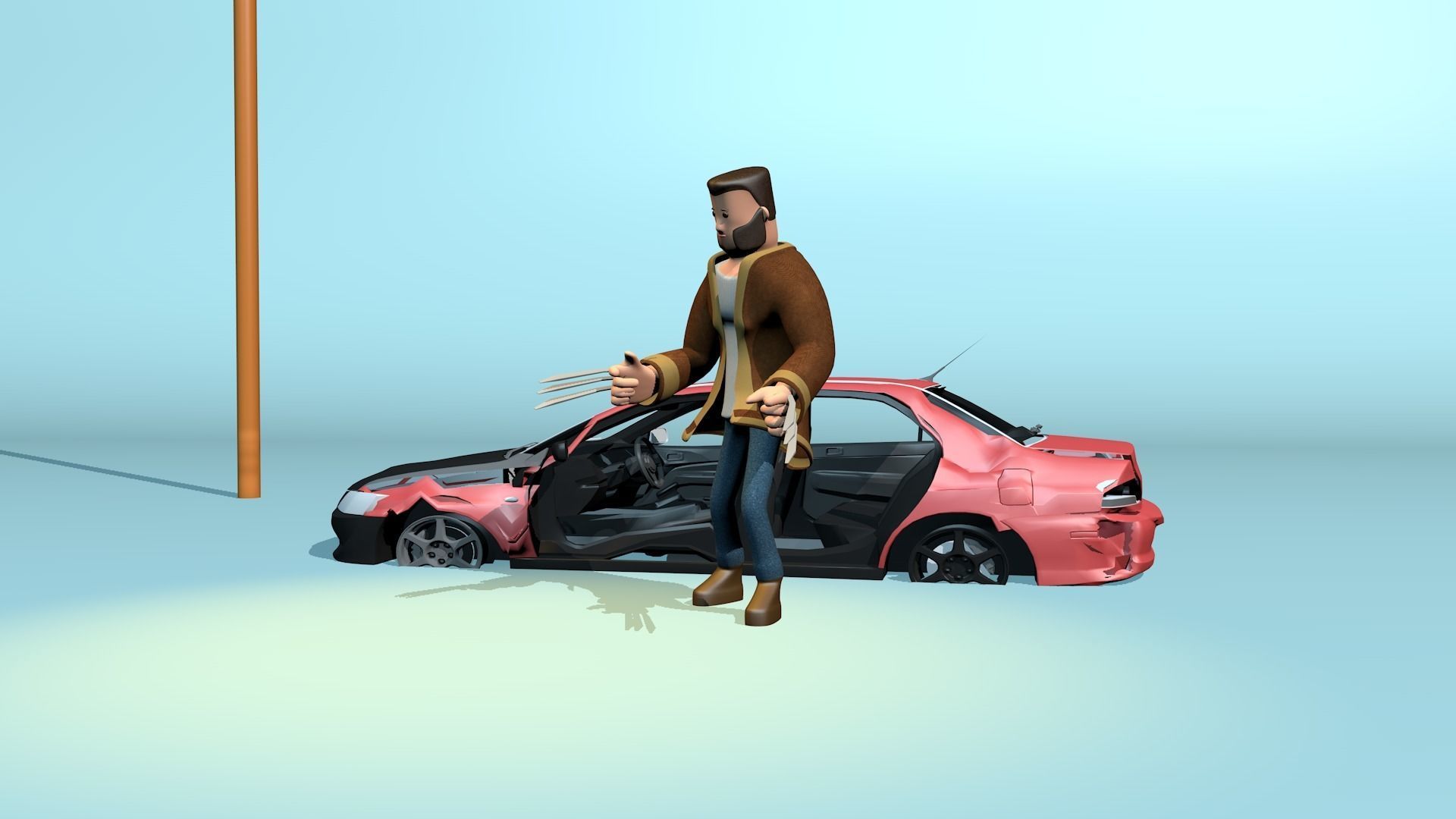 Rigged stylized wolverine character with textures 3D model_26