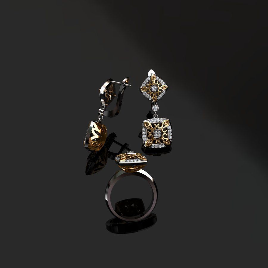 Ring and Earrings  3D print model_7