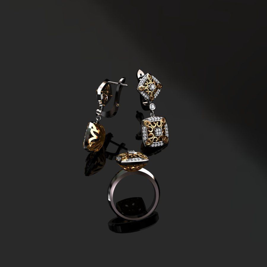 Ring and Earrings  3D print model_8