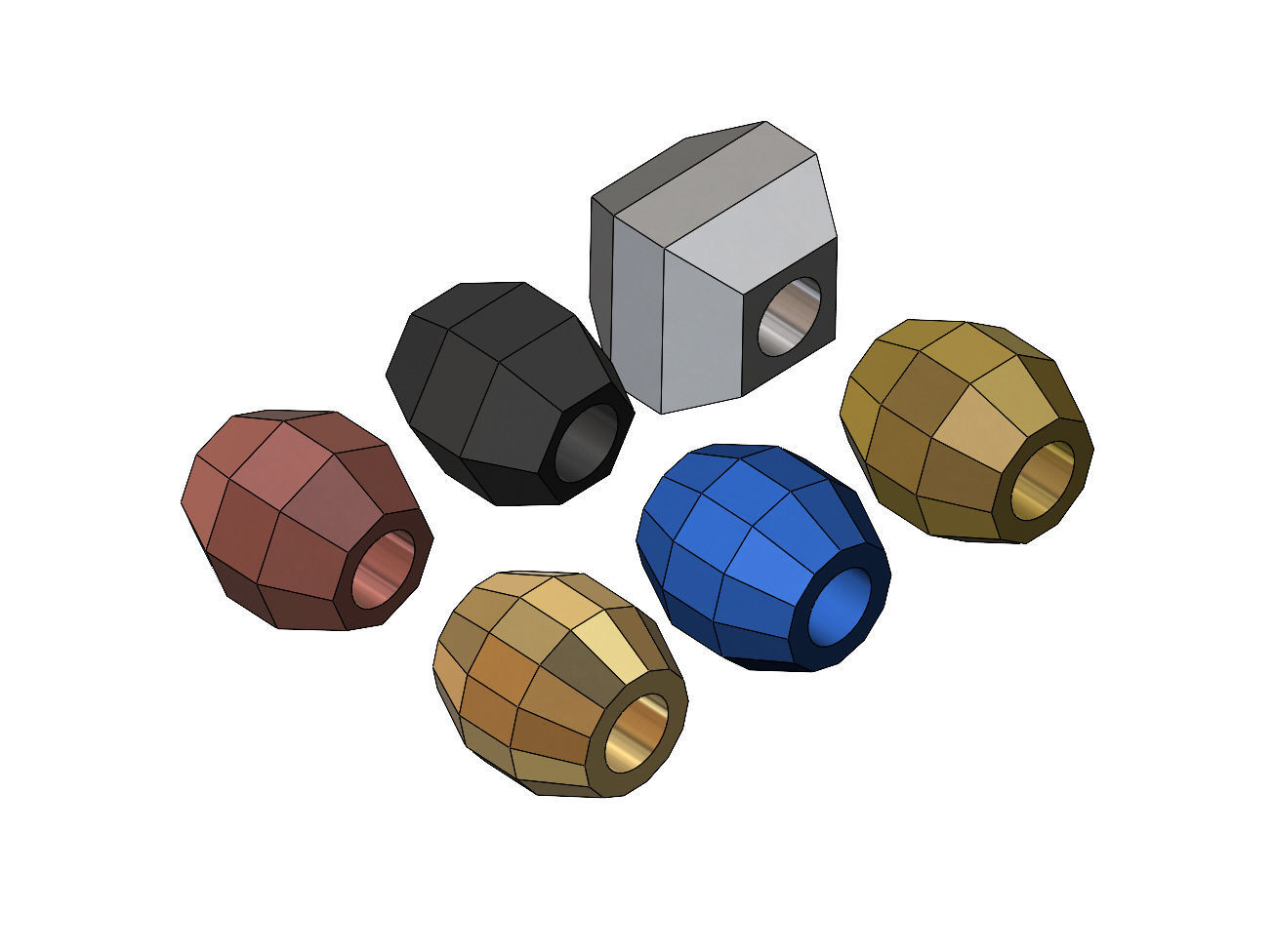 Geometric faceted beads and charms 3D print model_2