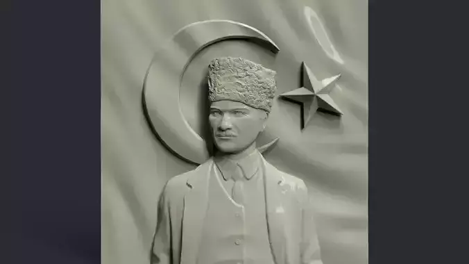 Gazi Mustafa Kemal Ataturk and Turkish Flag 3D print model
