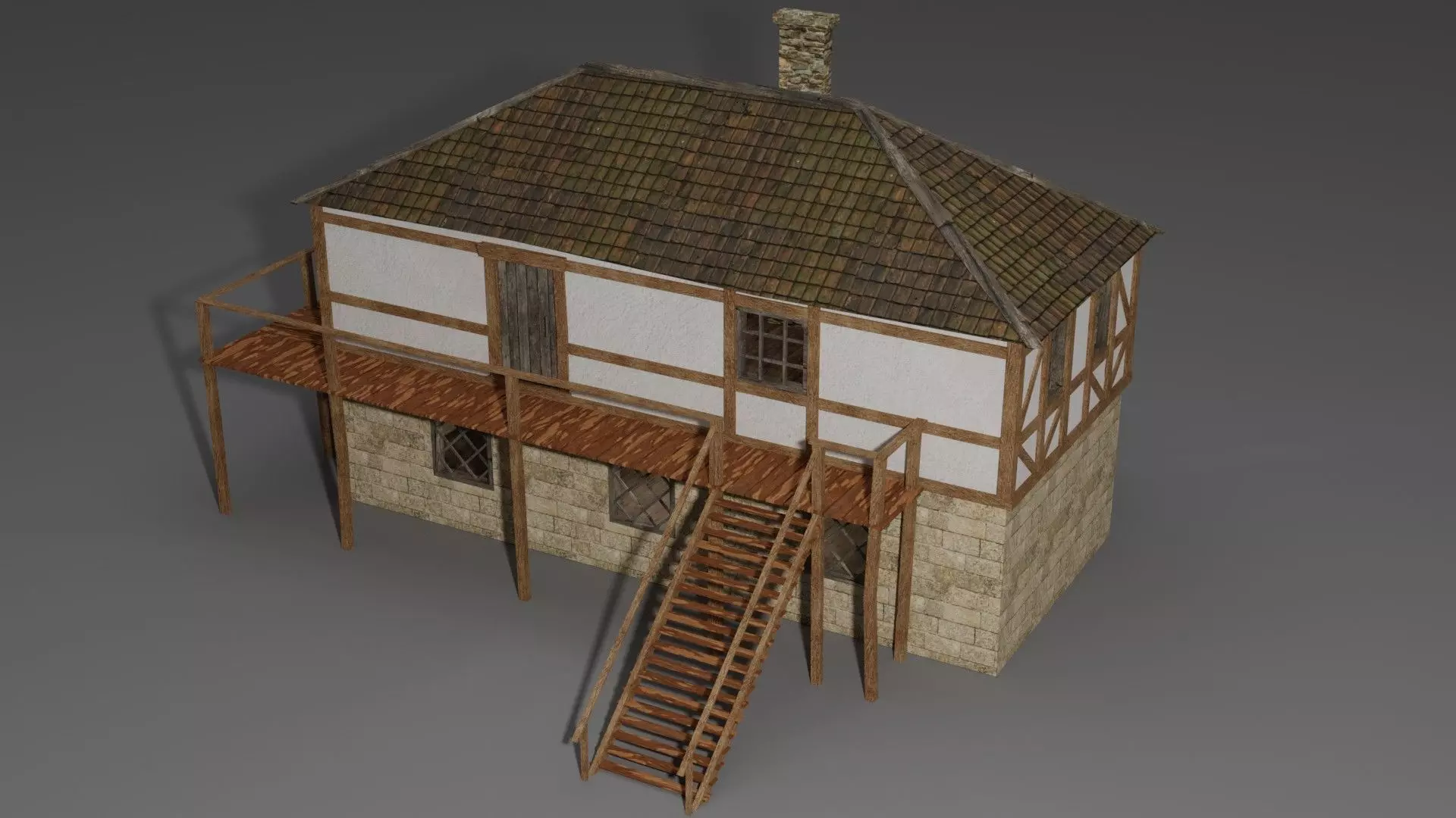 Medieval house Free low-poly 3D model_0