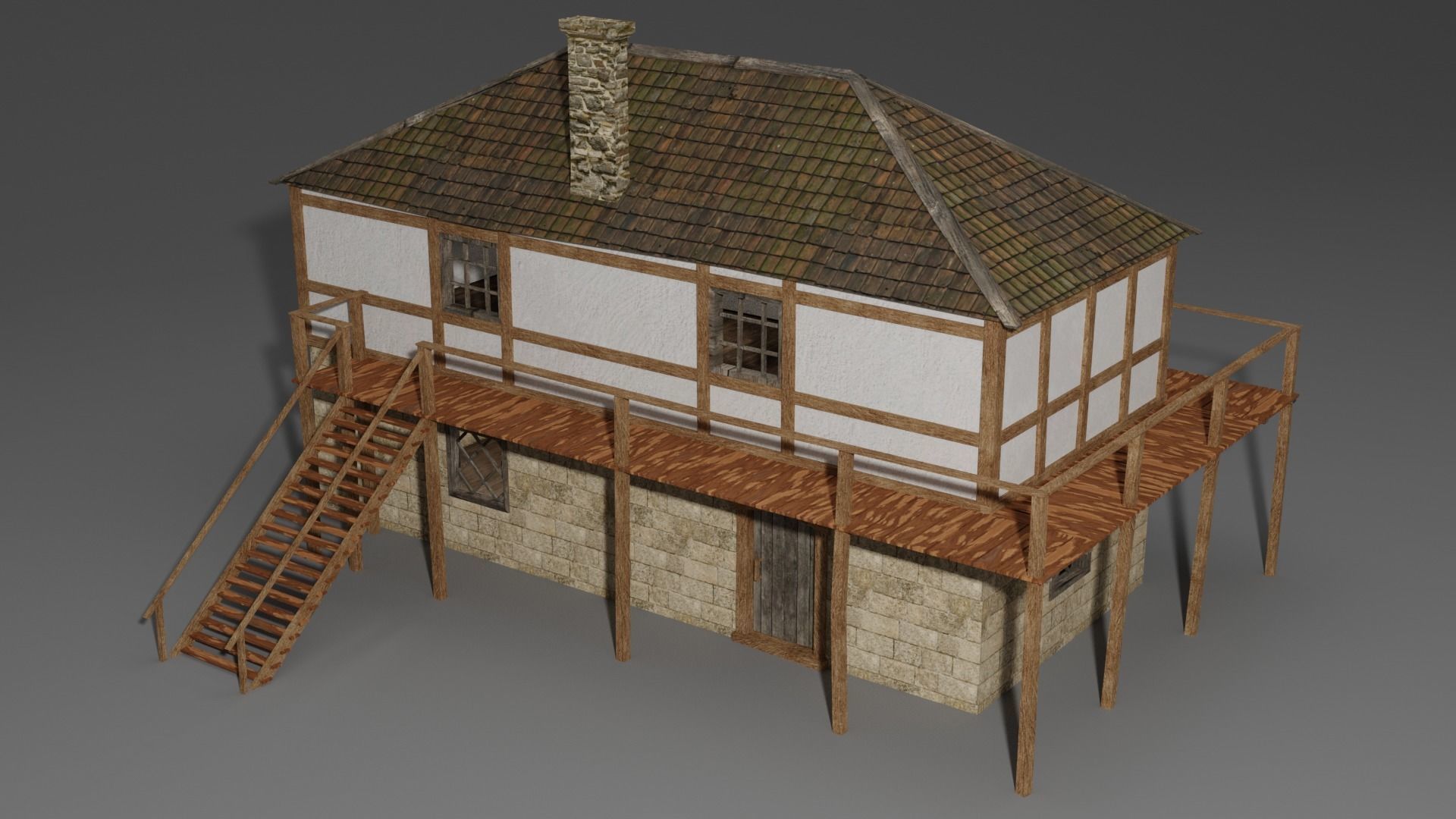 Medieval house Free low-poly 3D model_1