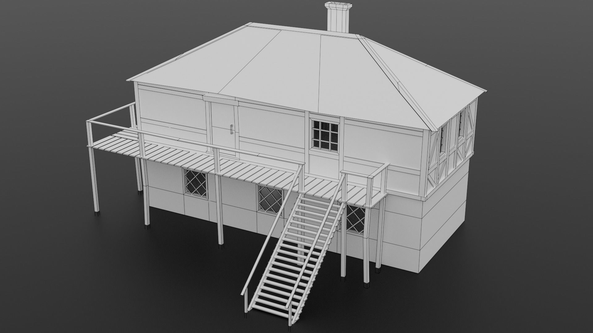 Medieval house Free low-poly 3D model_6